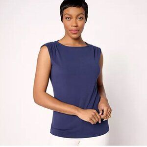 BEAUTIFUL by Lawrence Zarian Gathered Shoulder Tank Top-Navy, Medium